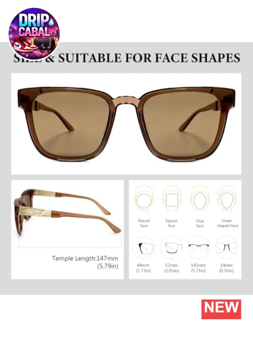 Polarized Square Sunglasses UV400 TR90 Nylon Flame Detail Driving
